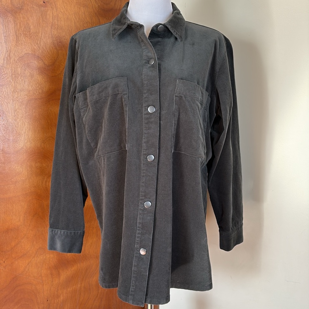 Eileen Fisher Organic Cotton Stretch Corduroy Shirt Jacket Grey L